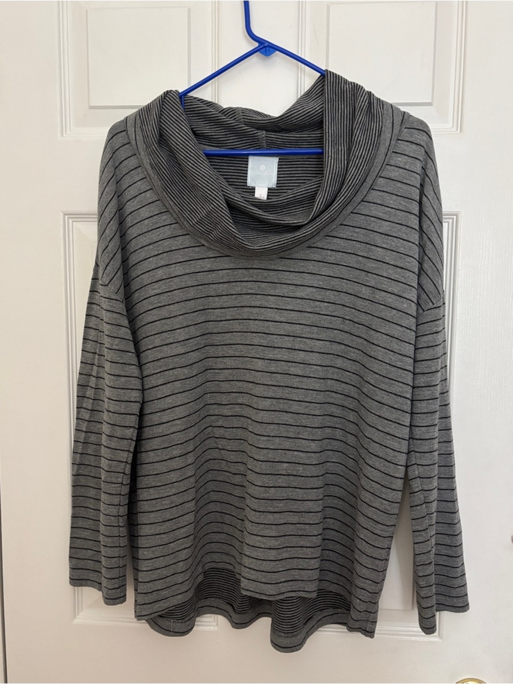 Sunday Soft Gray Striped Cowl Neck Sweater, Size L